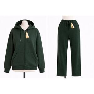 SKIMS SET- Full Zip Fleece Hoodie and Straight Leg Pant- Size X-Large. Spruce.